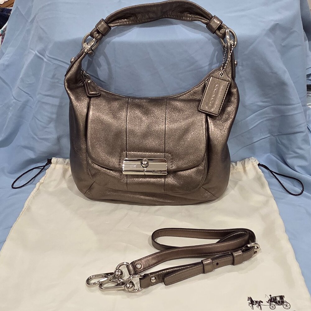 Coach Gray Metallic Leather “Kristin” Hobo Shoulder Bag / Handbag 18810